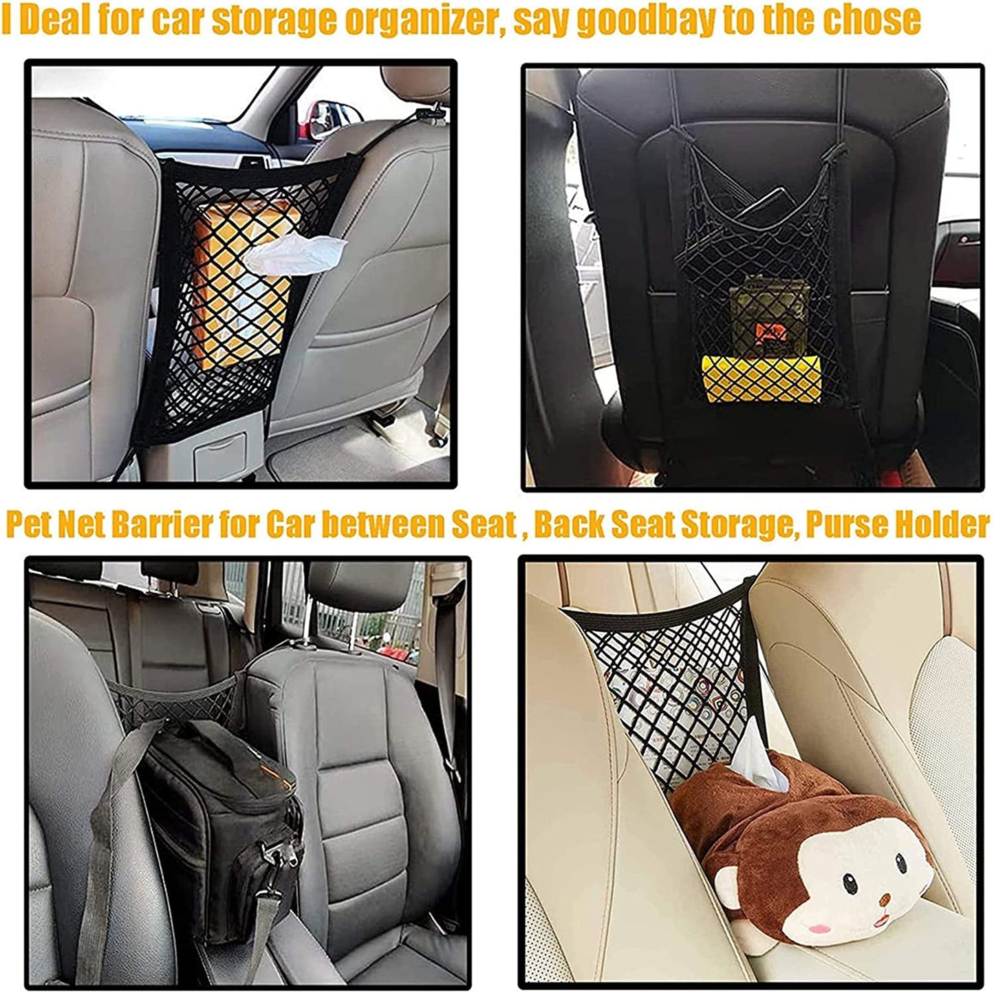 FALCALE Pet Barrier Dog Car Net Barrier with Auto Safety Mesh Organizer Baby Stretchable Storage Bag Universal for Cars, SUV, Truck -Easy Install,Safer to Drive with Children and Pets