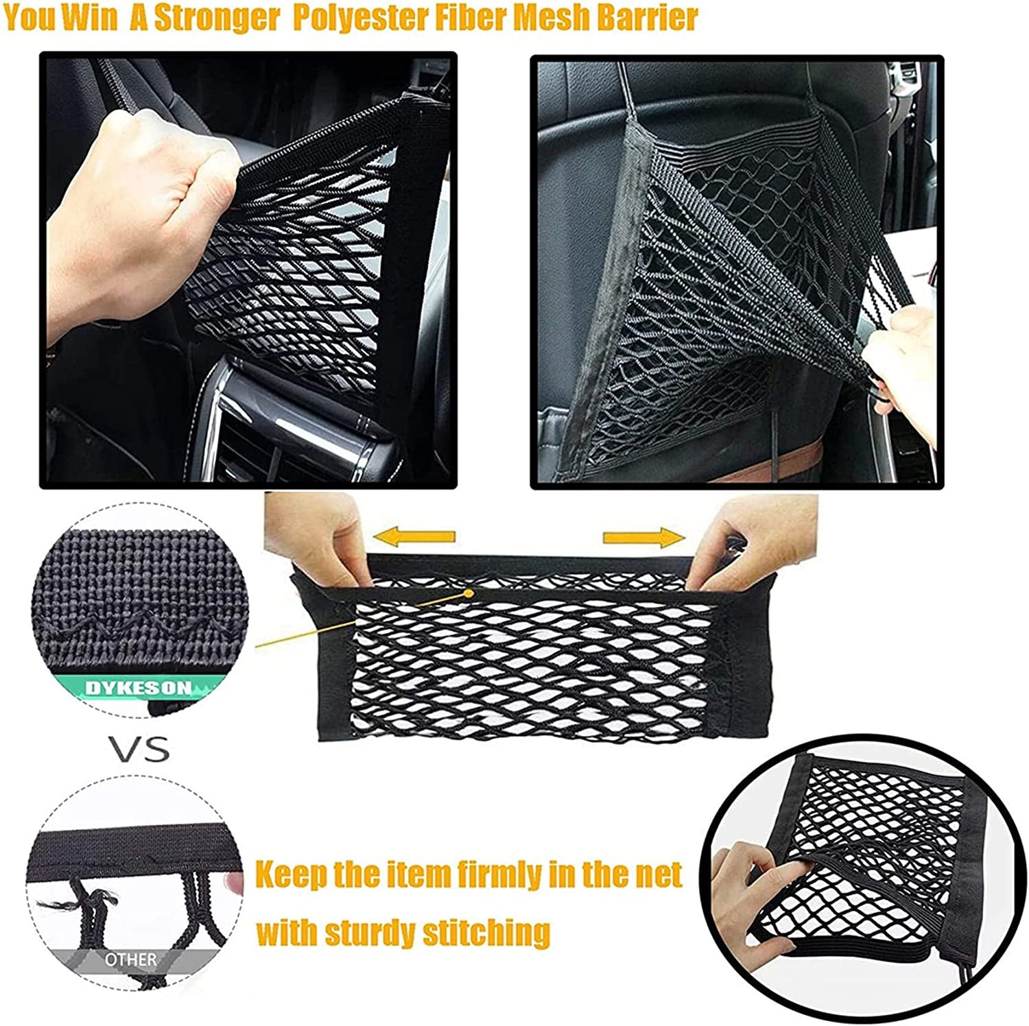 FALCALE Pet Barrier Dog Car Net Barrier with Auto Safety Mesh Organizer Baby Stretchable Storage Bag Universal for Cars, SUV, Truck -Easy Install,Safer to Drive with Children and Pets